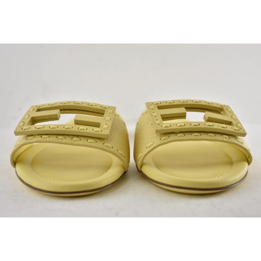 Fendi Baguette Light Yellow Leather FF Monogram Logo Mule Slide Flat Sandal 39 - Picture 13 of 16